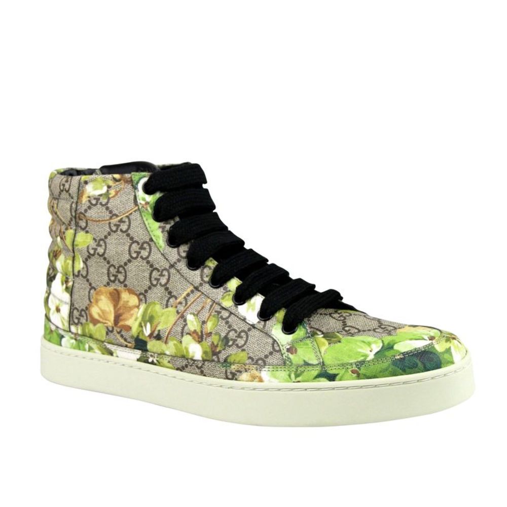 Gucci Men's Bloom Print Supreme GG Green Canvas Hi Top Sneakers Shoes 407342 - Picture 1 of 8